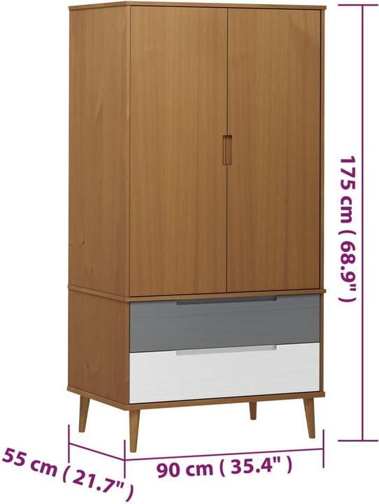 Produktbild VidaXL Kleiderschrank MOLDE Braun 90x55x175 cm Massivholz (90 x 55 x 175 cm)