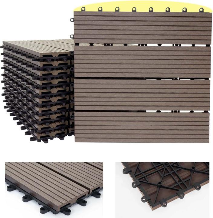 Image du produit Swisshandel24 WPC Carreau de sol Rhone, aspect bois pour balcon/terrasse, 11x 30x30cm = 1qm base, coffee linear (11 x, 30 x 30 cm)