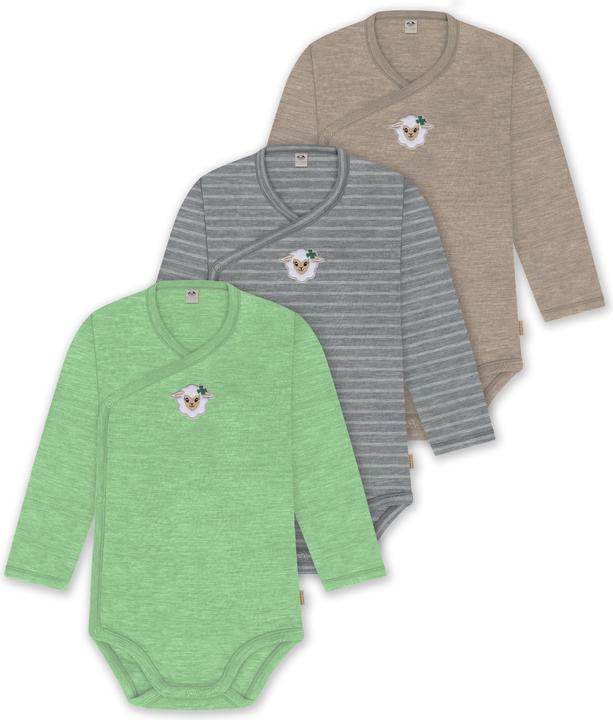 Actual product image Normani Set of 3 baby body wrap long sleeve toddler bodysuit made from merino wool - 9357 (50)