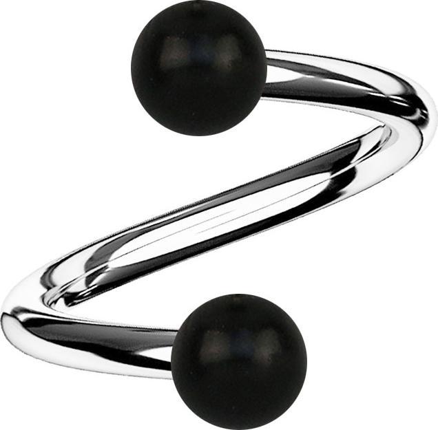 Produktbild Star Piercing Spirale silber mit zwei Kugeln aus schwarzem Horn (Organisch, Chirurgenstahl 316L, ohne Messing)