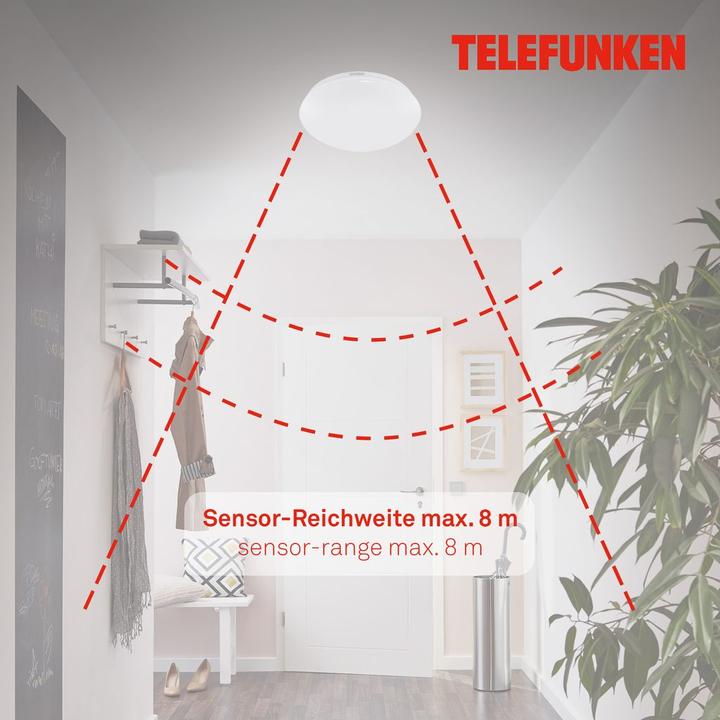 Actual product image Telefunken LED sensor ceiling light IP44 15W 1500m 4000 K neutral white HxØ 95/280 mm white (1500 lm)