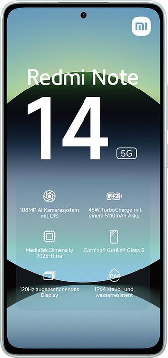 Actual product image Xiaomi Redmi Note 14 5G 6+128GB Coral Green, LDU (128 GB, Coral Green, 6.67", Dual SIM, 108 Mpx, 5G)