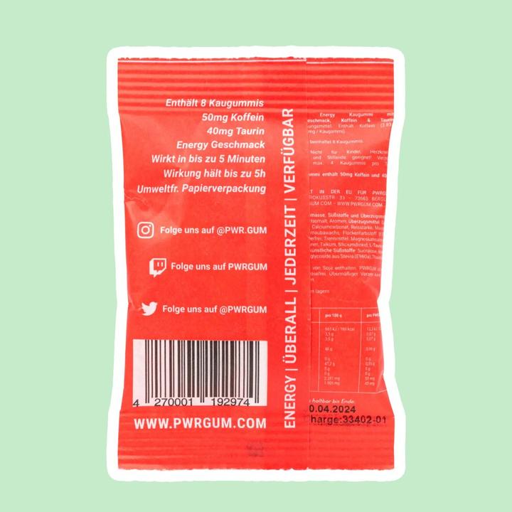 Nährwerte und Zutaten Pwrgum Kaugummi 10 er Pack mit (0.70 Stk., 120 g)