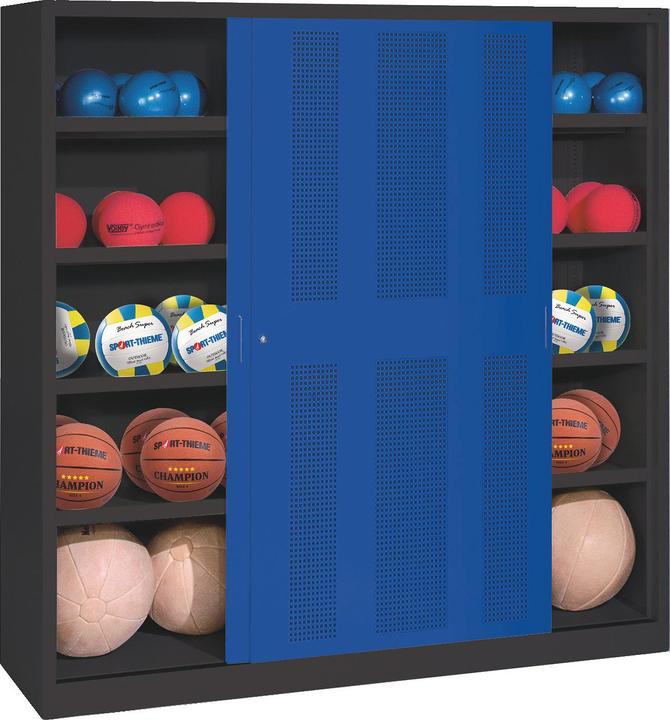 C+P Ballschrank (HxBxT: 195x160x50 cm, mit Lochblech-Schiebetüren, Typ 4)