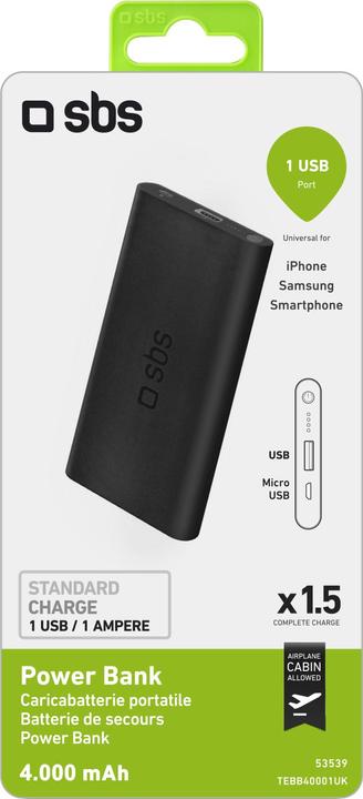 Produktbild SBS Powerbank Extra Slim Dual Charge mit 4000 mAh (4000 mAh)