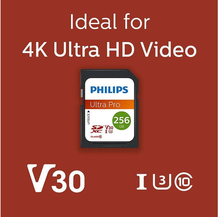 Actual product image Philips SDXC Card 256GB Class 10 UHS-I U3 V30 A1 (256 GB, SDXC, U3, UHS-I)