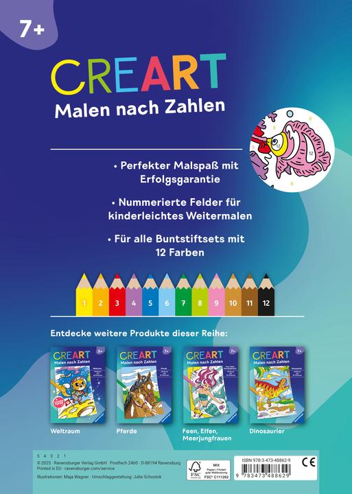 Actual product image Ravensburger CreArt Painting by numbers from 7: In the sea, colouring book, 24 motifs