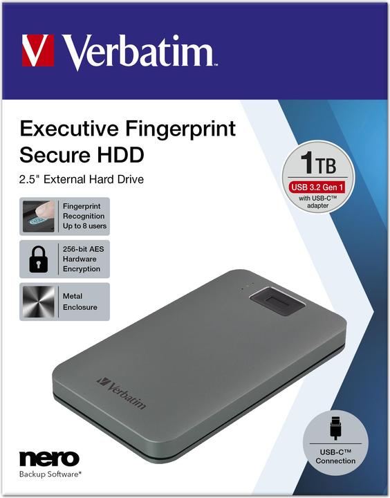 Actual product image Verbatim Fingerprint Secure 1TB USB 3.2 Gen 1 USB-C (1 TB)