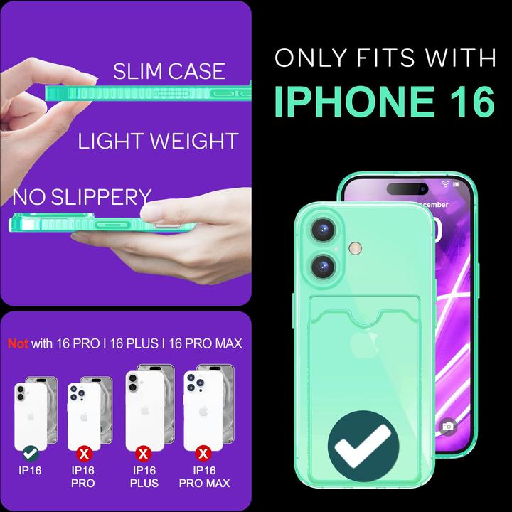 Produktbild Nalia Klar Transparente Neon Silikon Hülle Kartenhalter (Apple iPhone 16)