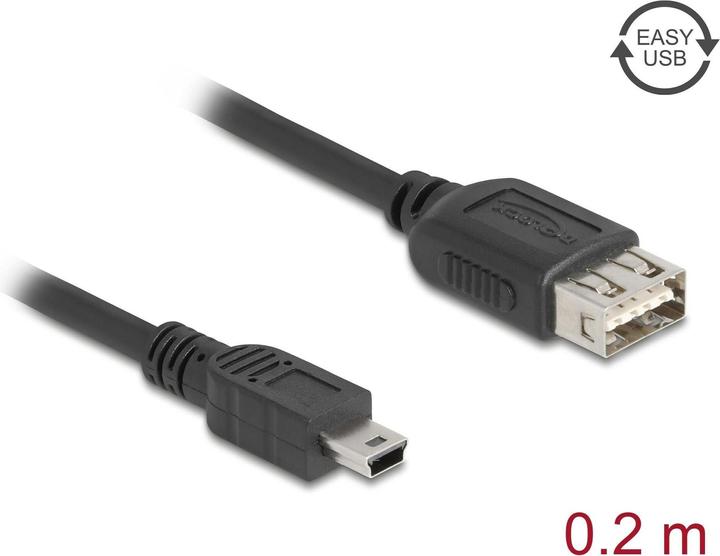 Image du produit Delock USB 2.0 Kabel USB Typ Mini-B Stecker zu EASY USB Typ-A Buchse 0,2 m (0.20 m, USB 2.0)