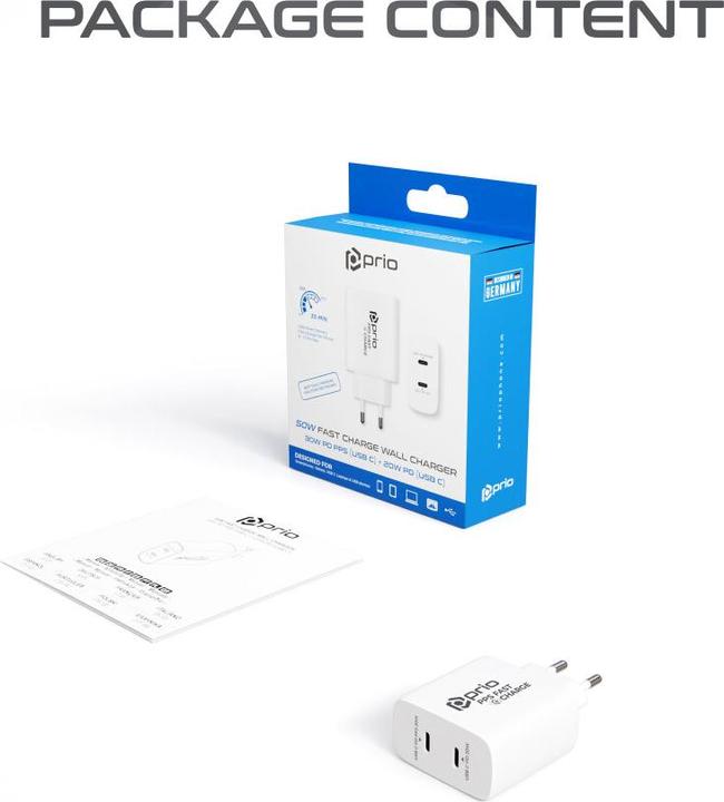 Actual product image prio 50W Quick Charger 30W PD PPS (USB C) + 20W PD (USB C) white (30 W)