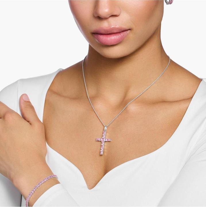 Image du produit Thomas Sabo Pendentif croix pierres roses argent (Argent 925)