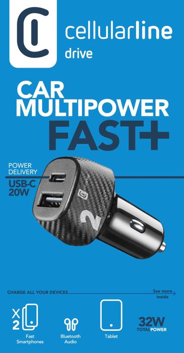 Immagine prodotto Cellularline Car Multipower 2 FAST+ - iPhone, Samsung, Huawei and other Smartphones and Tablets