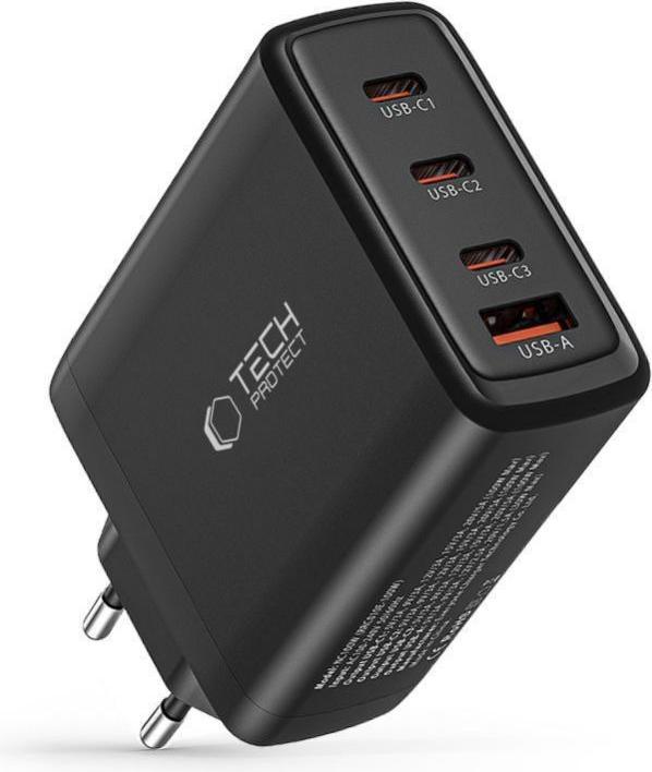Actual product image Tech-Protect NC100W-GAN GaN network charger 3x USB-C PD 100W / USB-A QC 3.0 - black (100 W)
