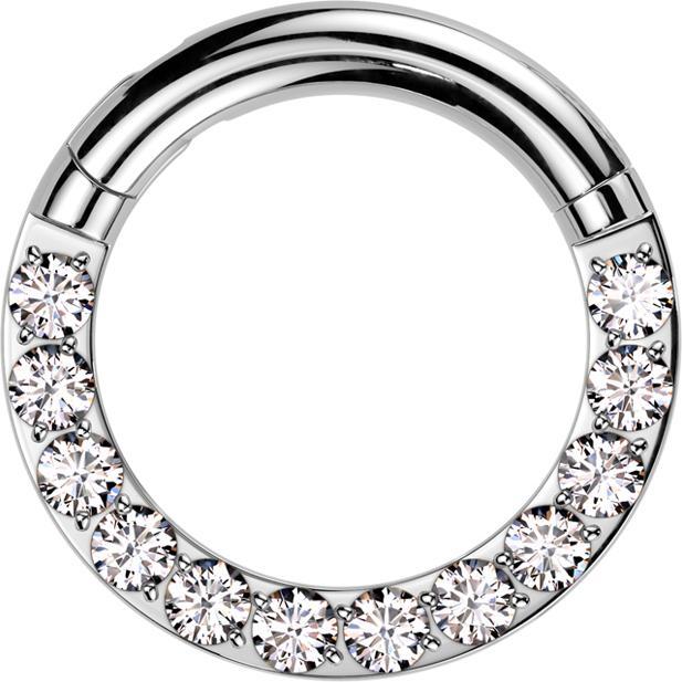 Produktbild Star Piercing Segmentring klappbar silber front Kristalle silber (Titan G23, ohne Messing)