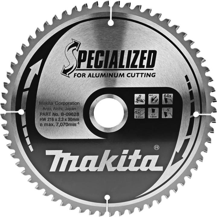 Produktbild Makita B-09628 216 mm x 30 mm x 64 Zähne spezialisiertes Aluminium-Gehrungssägeblatt