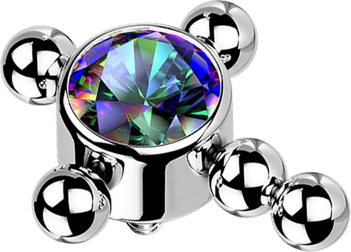 Star Piercing Dermal Anchor silber Kreuz Kugeln Kristall dunkel multicolor (Titan G23, ohne Messing)