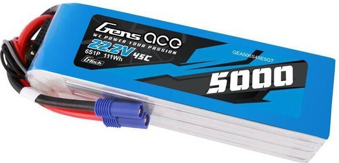 Actual product image Gens Ace LiPo G-Tech 5000mAh 22.2V 45C 6S1P battery with EC5 plug (22.20 V, 5000 mAh)