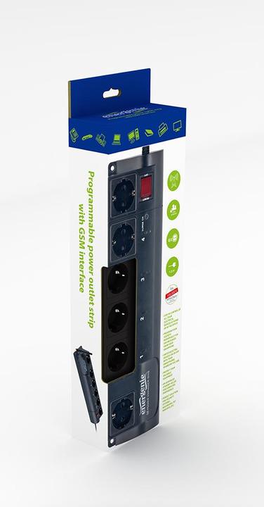 Produktbild Energenie EG-SMS - 4 AC-Ausgänge - Typ F - 220-230 V - 50 - 60 Hz - 10 A - Schwarz (6 x, CEE 7/3, 1.80 m)