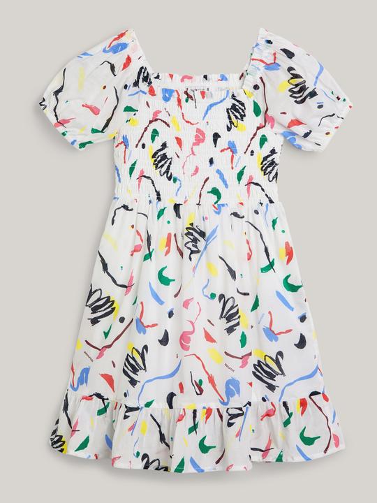 Image du produit Tommy Hilfiger ALLOVER PRINT SMOCKED DRESS Meisjes Jurk - White - Maat 12 (12)