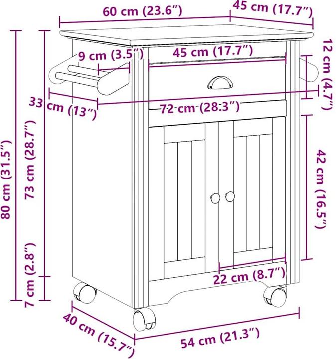 Actual product image VidaXL Kitchen trolley BODO White 72x45x80 cm Side trolley Storage trolley