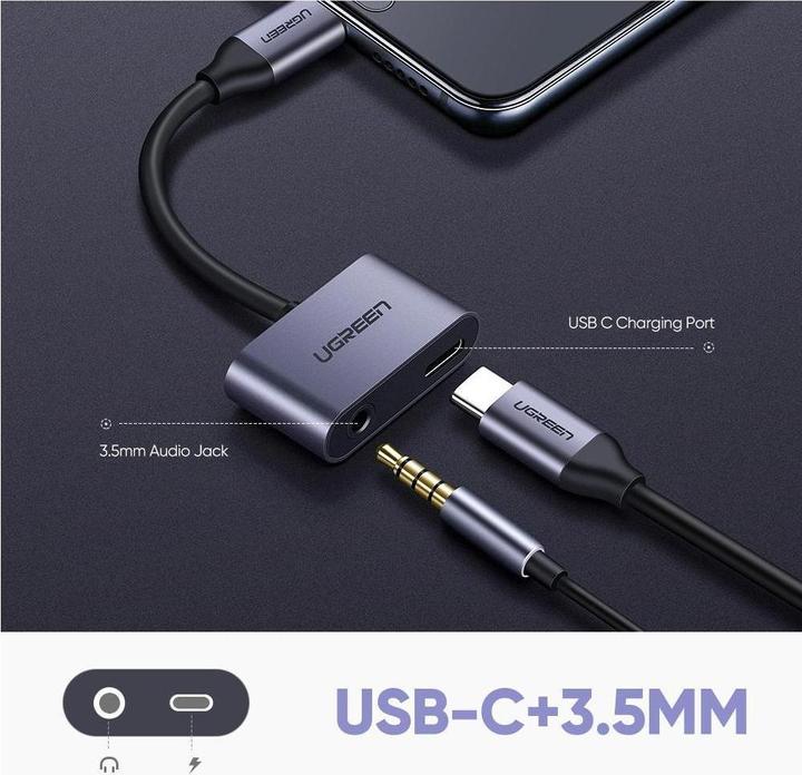 Actual product image Ugreen USB-C to 3.5mm Audio + USB-C Jack Adapter (USB Type C, 3.5mm socket, USB Type C)