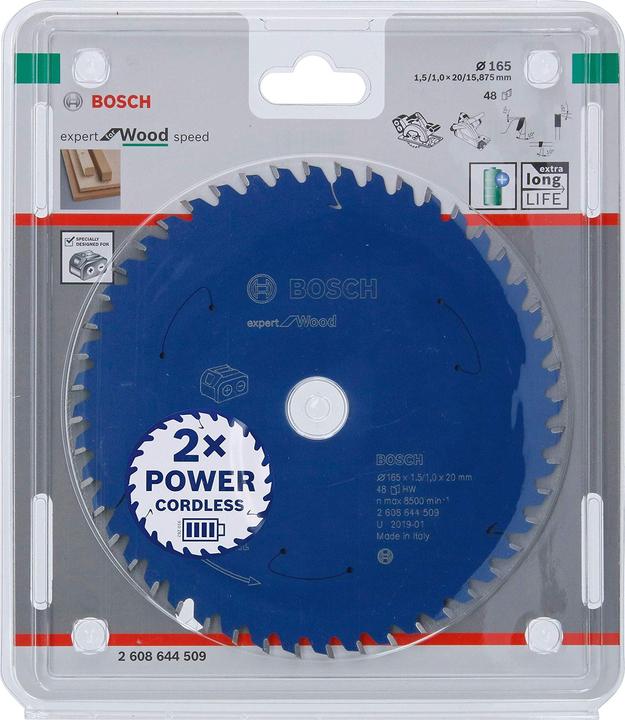 Immagine prodotto Bosch Professional Zubehör Lama per sega circolare a batteria Expert for Wood, 165 x 1,5/1 x 20, 48 denti