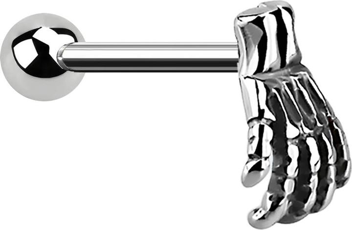 Actual product image Star Piercing Micro barbell silver with skeleton hand (Surgical steel 316L)