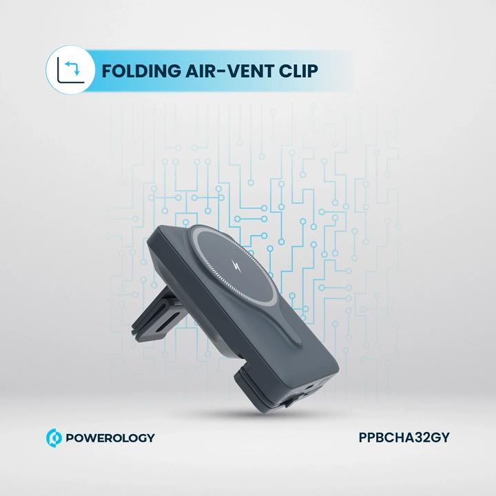 Actual product image Powerology Car Mount 5000mAh Power Bank With Magnetic Wireless Charger (5000 mAh, 20 W)