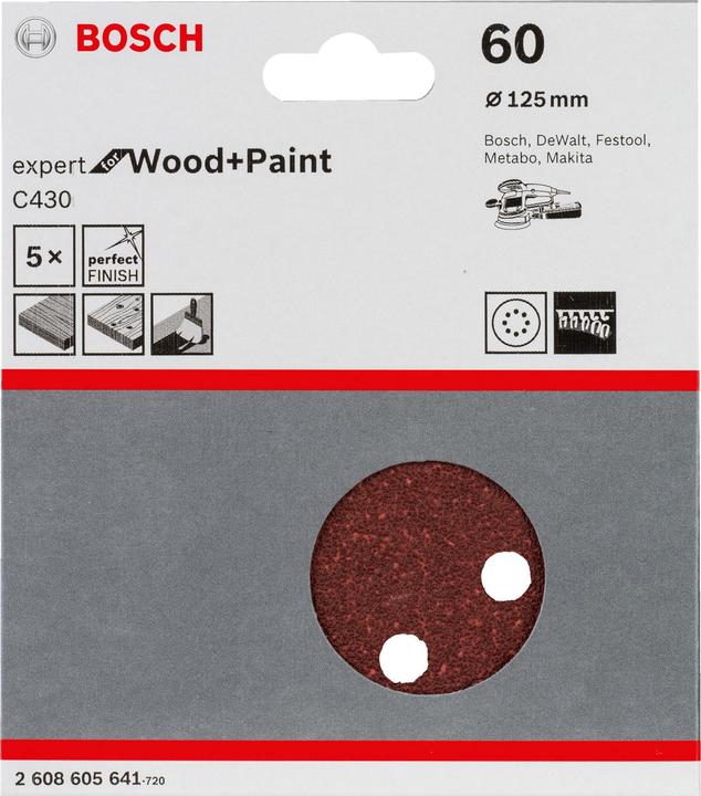 Produktbild Bosch Professional Zubehör Schleifblatt C430, 125 mm, 60, 8 Löcher, Klett, 5er-Pack (60)