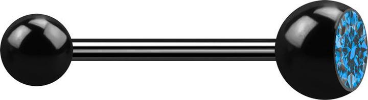 Star Piercing Micro Barbell schwarz mit Kugel und Kugel Kristall hellblau (ohne Messing, Chirurgenstahl 316L)