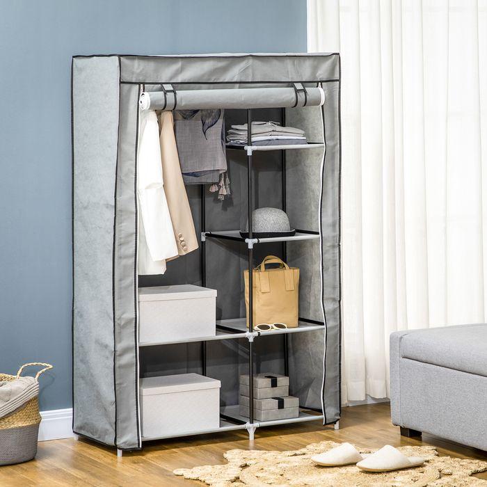 Produktbild Swisshandel24 Kleiderschrank Stoffschrank mit Kleiderstange, 6 Fächern, Faltbare Garderobe in Vlies-Optik, Faltsch (103 x 43 x 162.5 cm)