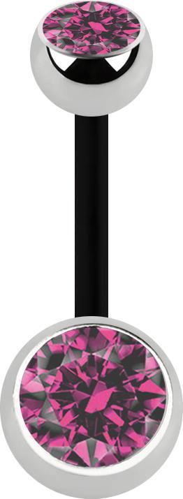 Image du produit Star Piercing Banane noire avec deux boules argentées cristal rose (Acier chirurgical 316L, sans laiton, Bioflex)