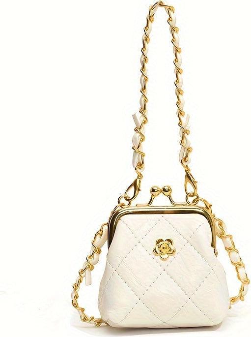 Only-Bags.Store Chic Mini Crossbody Bag with Kiss Lock - Quilted, Embroidered Floral Design, Lightweight & Stylish