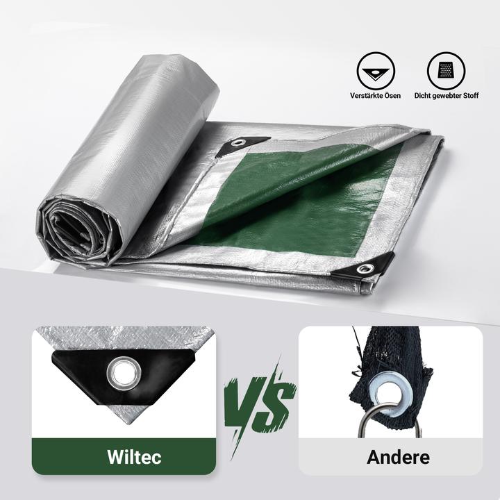 Produktbild Wiltec wetterfeste Abdeckplane grün grau 5x4m PE Plane 120g/m² Gartenplane