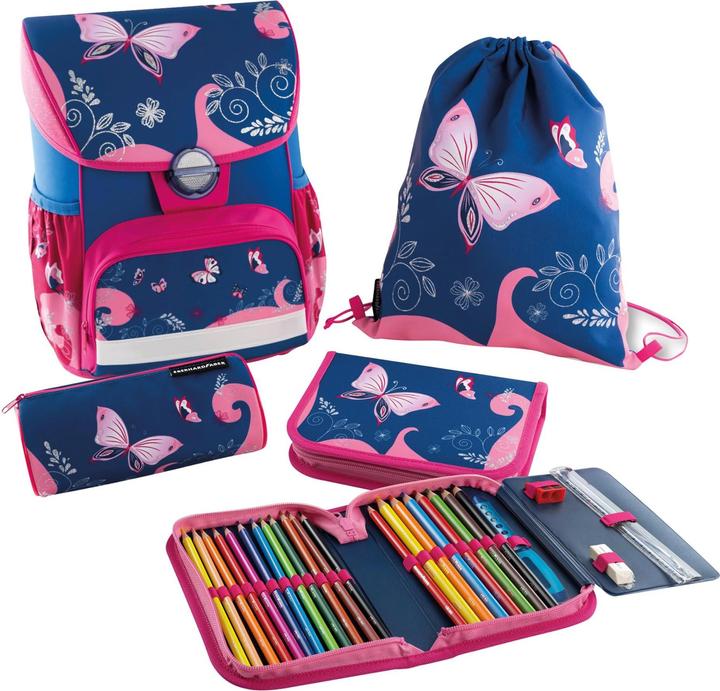 EberhardFaber Schulthek-Set EFAlino Schmetterling 4-teilig, Blau/Rosa (18 l)