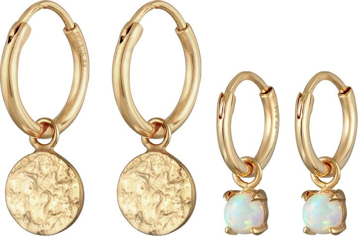 Elli Boucles d'oreilles créoles plaquettes opale pierre précieuse set de 2 pièces 925 argent (Argent sterling 925, Opale Synthétique)