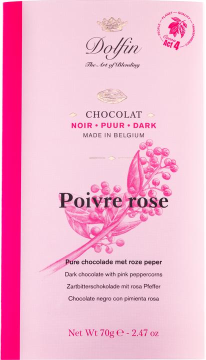 Produktbild Dolfin Zartbitterschokolade mit rosa Pfeffer (70 g)