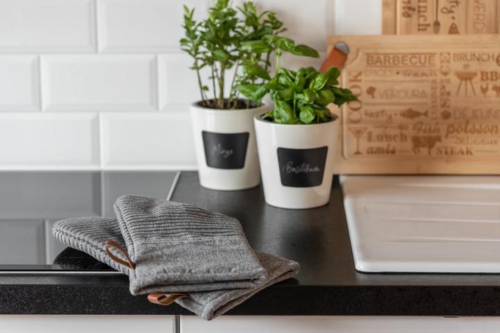 Actual product image Wenko Kitchen Glove Ada Stripes Grey, 2 pieces (Cotton, Silicone, Polyester, Viscose)