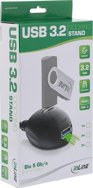 Produktbild InLine USB 3.0 Verlaengerung A Stecker / Buchse schwarz mit Standfuss 1m (1 m, USB 3.2 Gen 1)