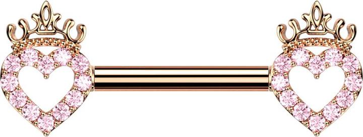Produktbild Star Piercing Barbell rosegold Herz und Krone Kristalle pink (Chirurgenstahl 316L, Messing)