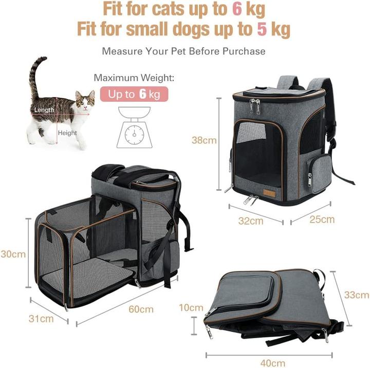 Produktbild Lekesky Transportrucksack (Katze, Hund, Kleintier, Atmungsaktiv, Waschbar, Faltbar)