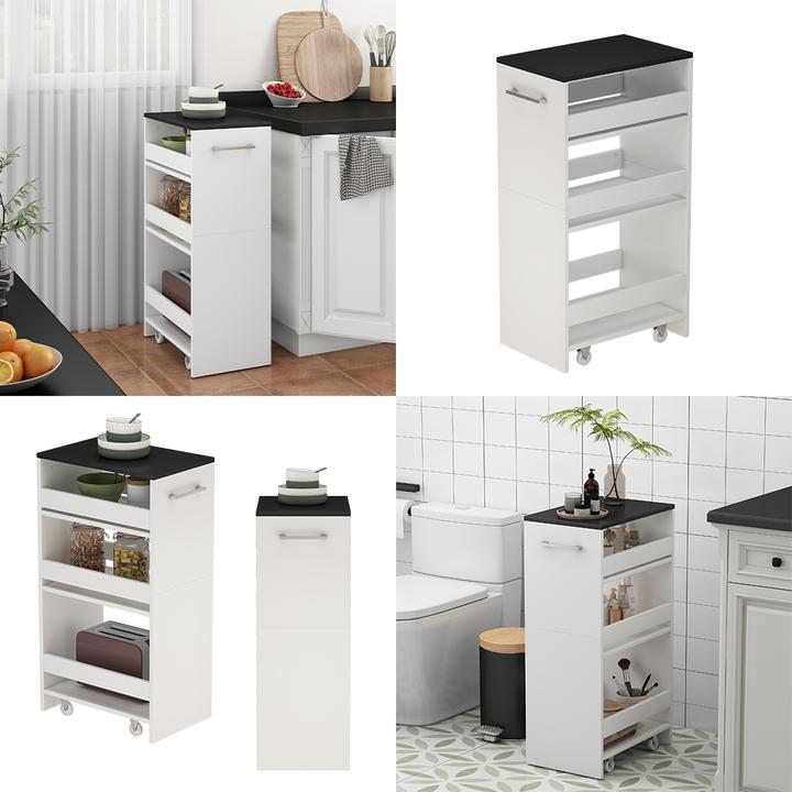 Image du produit Vicco Étagère roulante Rivo, blanc/anthracite, 30 x 84.8 cm