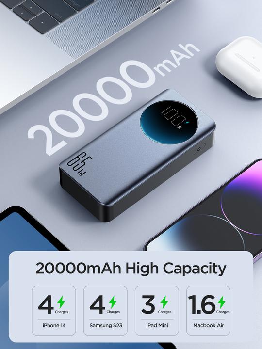 Actual product image Joyroom powerbank 65W 20000mAH black (JR-PBF04) (20000 mAh, 65 W, 74 Wh)