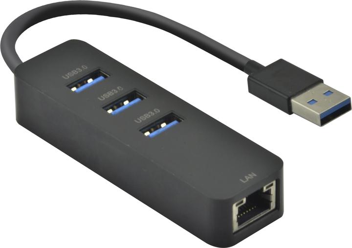 Produktbild Helos HUB, USB-A 3.2 St. /3x USB-A 3.2+RJ45 Gigabit Ethernet, schwarz (USB-A)