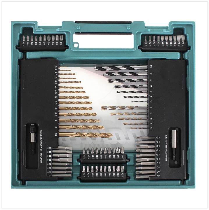 Produktbild Makita Zubehörsortiment D-31778 104-teilig (190, 1/4", 14 mm, 80 mm, 10mm, 40 mm, 120mm, 50 mm, 60mm, 100 mm., 30 mm, 300 mm, 150 mm, 140mm, 110 mm, Flex Verlängerung (130mm), 250mm, 160 mm, 200mm, 25mm, 20 mm)