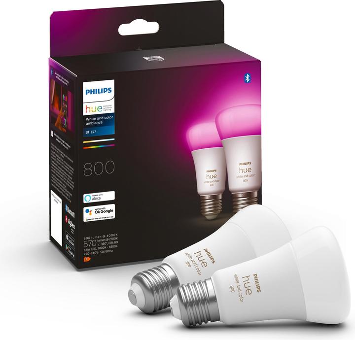 Immagine prodotto Philips Hue White & Color Ambiance BT (E27, 9.50 W, 806 lm, 2 x, F)