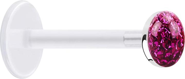 Star Piercing Micro Labret transparent mit Kristallscheibe fuchsia Epoxy Schutzschicht (ohne Messing, Bioflex, 925 Sterlingsilber)