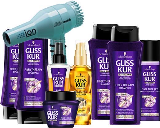 Actual product image Schwarzkopf Gliss Kur Fibre Therapy Intensive Care Set + free Solis hair dryer