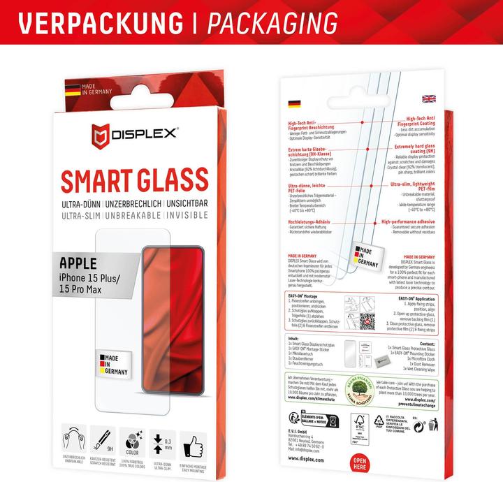 Produktbild Displex Smart Glass (1 Stück, Apple iPhone 15 Pro Max, Apple iPhone 15 Plus)